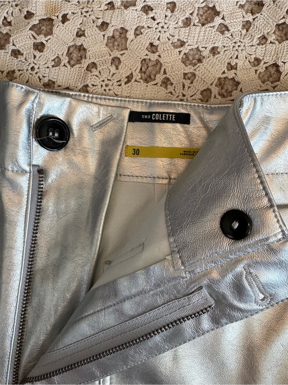 Maeve The Colette Cropped Wide Leg Silver Metallic Faux Leather Pants Size 30 - Picture 5 of 11